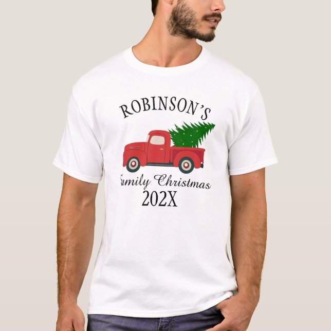 Vintage Truck Tree Family Christmas Personalised T-Shirt (Front)