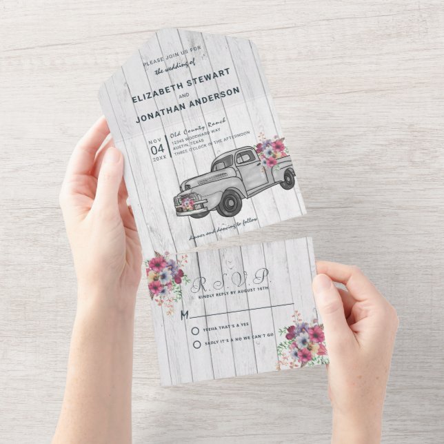 Vintage Truck Wedding All In One Invitation (Tearaway)