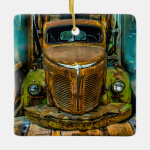 Vintage Truck Whiskey Barrels Ceramic Ornament