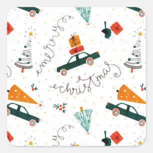 Vintage Truck Winter Green Pine Trees Christmas Square Sticker