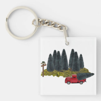 Vintage Truck with Christmas Tree Key Ring