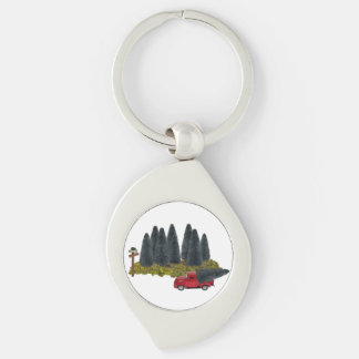 Vintage Truck with Christmas Tree Key Ring