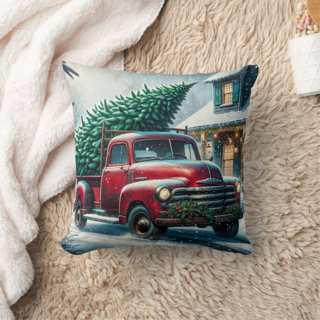 Vintage Truck with Christmas Tree Personalised Cushion (Blanket)