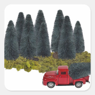 Vintage Truck with Christmas Tree Square Sticker