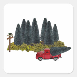 Vintage Truck with Christmas Tree Square Sticker