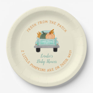 Vintage Truck With Pumpkin Twins Fall Baby Shower Paper Plate