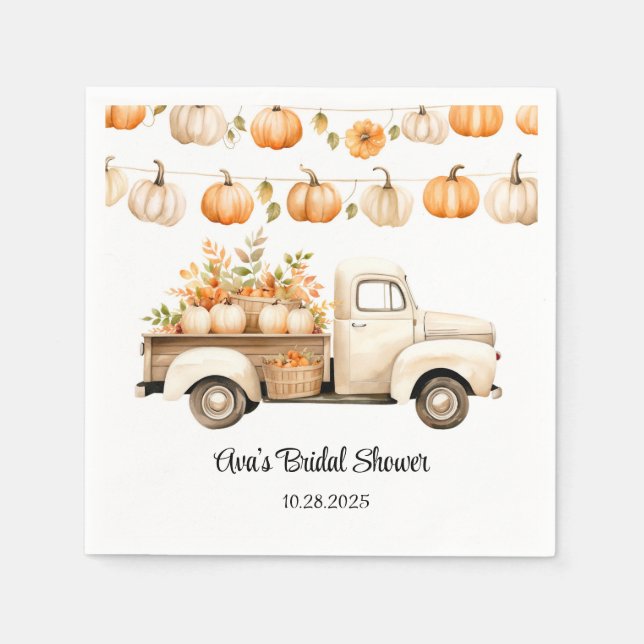 Vintage Truck with Pumpkins Bridal Shower Napkin (Front)