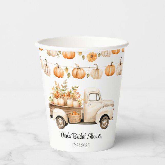 Vintage Truck with Pumpkins Bridal Shower Paper Cups (Front)