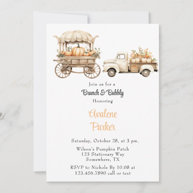 Vintage Truck with Pumpkins Brunch & Bubbly Invitation (Front)