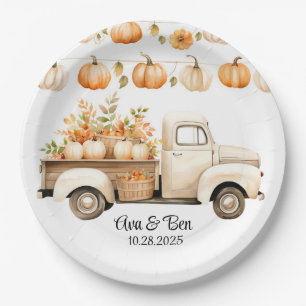 Vintage Truck with Pumpkins Wedding Paper Plate