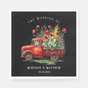 Vintage Truck With Red Poppies Wedding Napkin
