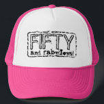 Vintage trucker hat | 50 and fabulous!<br><div class="desc">Vintage trucker hat | 50 and fabulous! Cute pink 50TH Birthday cap for women. Grungy typography design. Custom headwear for ladies turning fifty.</div>