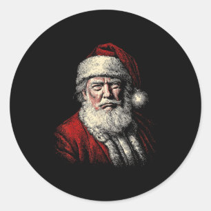 Vintage Trump Santa Face Art Funny Christmas Holid Classic Round Sticker