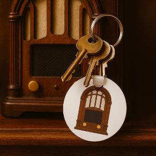 Vintage Tube Radio Antique Wooden Stereo Key Ring