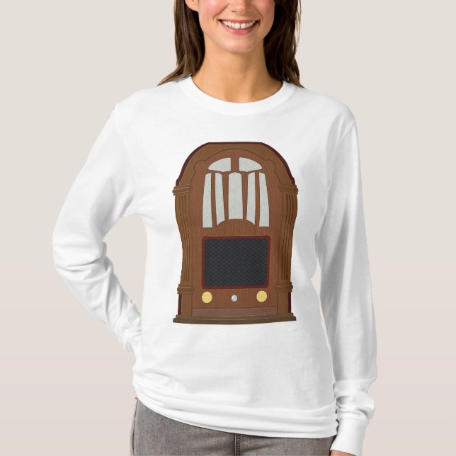 Vintage Tube Radio Antique Wooden Stereo T-Shirt (Front)
