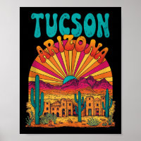 Vintage Tucson Arizona Desert Sunset Skyline Citys