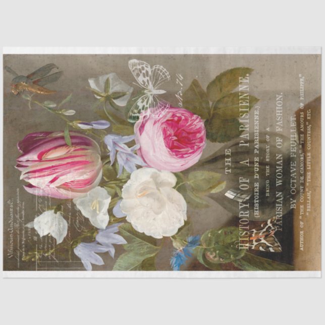 Vintage Tulip and Roses Decoupage Tissue Paper (Front)