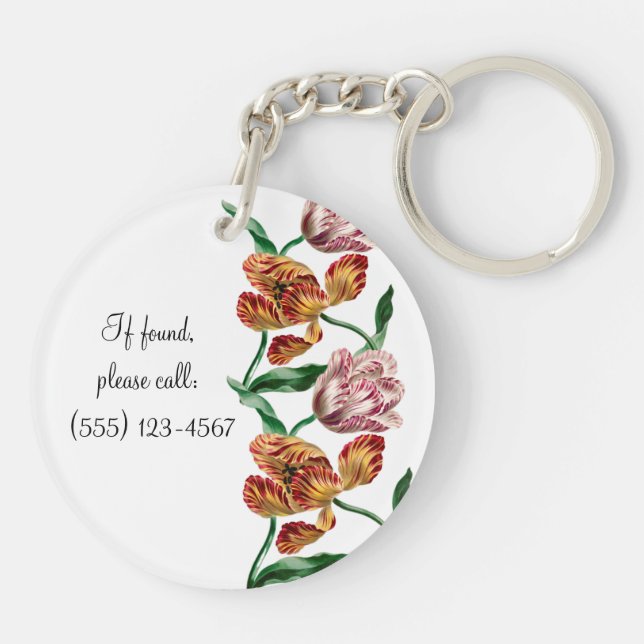 Vintage Tulip Botanical Illustration Key Ring (Back)