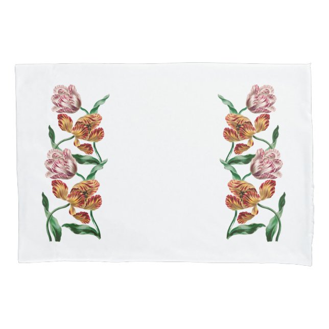 Vintage Tulip Botanical Illustration Pillowcase (Front)