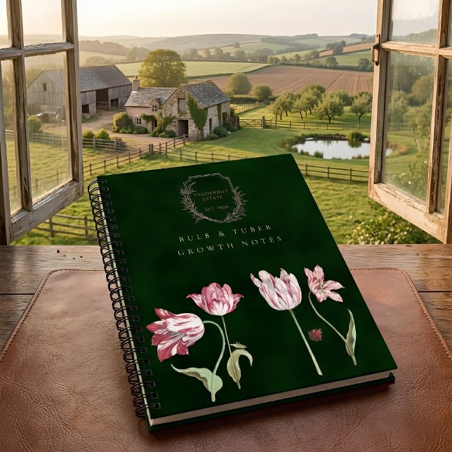 Vintage Tulip Botanical Specimen Custom Monogram Notebook (Creator Uploaded)