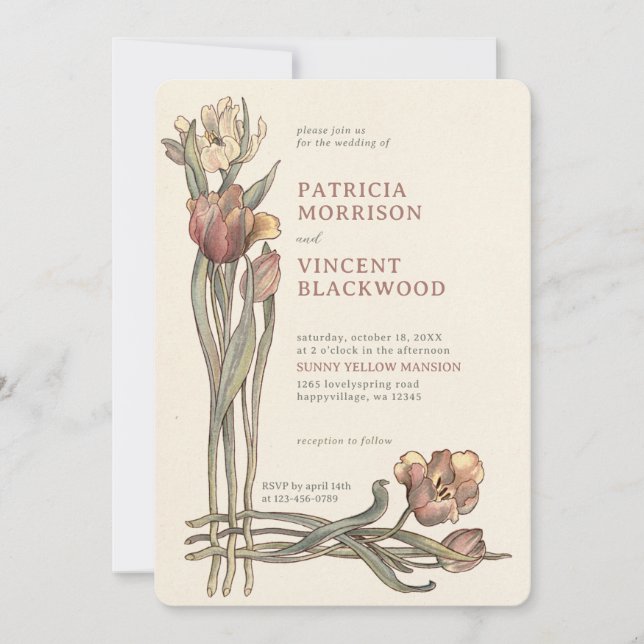 Vintage Tulip Floral Frame Wedding Invitation (Front)