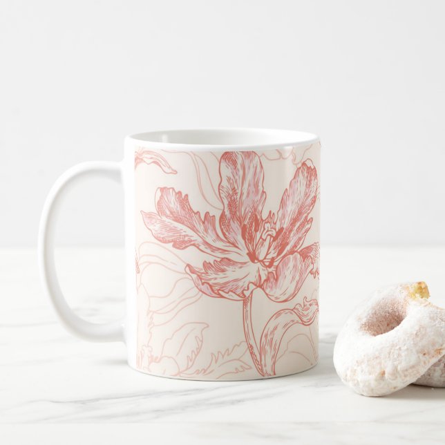 Vintage Tulip Floral Pattern Coffee Mug (With Donut)