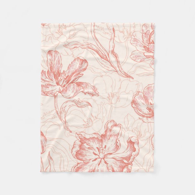 Vintage Tulip Floral Pattern Fleece Blanket (Front)