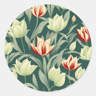 Vintage Tulips Botanical Pattern Classic Round Sticker