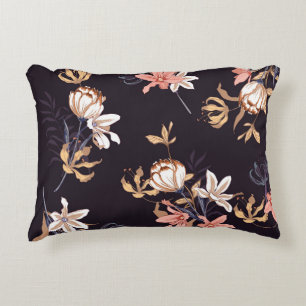 Vintage tulips, dark purple background decorative cushion