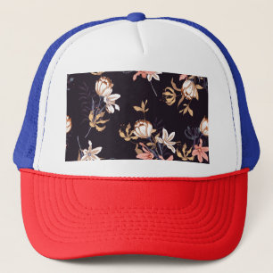 Vintage tulips, dark purple background trucker hat