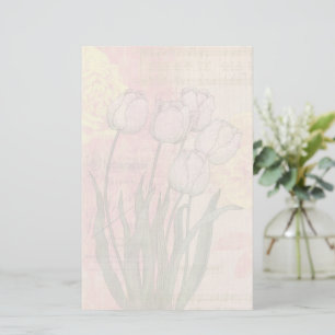 Vintage Tulips on Floral Background Stationery