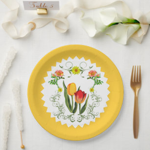 Vintage Tulips Paper Plate