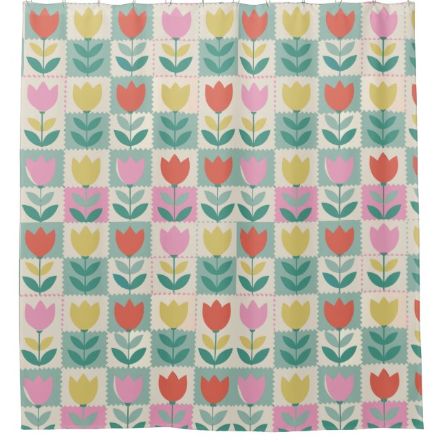 Vintage Tulips Patchwork Pattern Shower Curtain (Front)