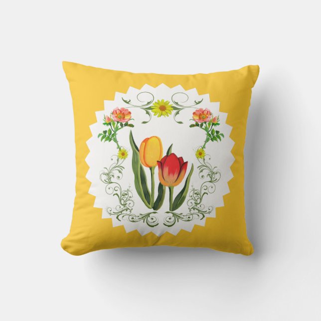 Vintage Tulips Pillow (Front)