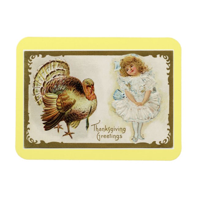 Vintage Turkey And Girl Magnet (Horizontal)