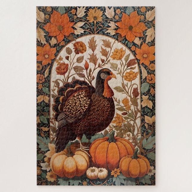 Vintage Turkey and Pumpkins Autumn Jigsaw Puzzle (Vertical)