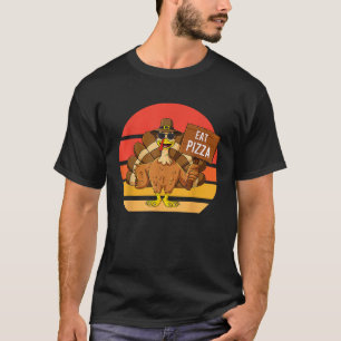 Vintage Turkey Eat Pizza Adult Vegan Kids Thanksgi T-Shirt