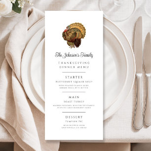 Vintage Turkey Family Thanksgiving Dinner Menu