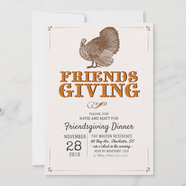 Vintage Turkey Friendsgiving Dinner Invitation (Front)