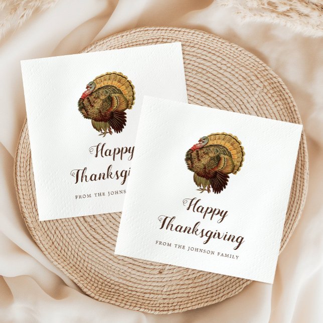 Vintage Turkey Happy Thanksgiving Dinner Napkins (Vintage Turkey Happy Thanksgiving Dinner Napkins)