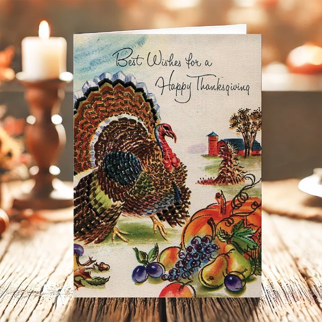 Vintage Turkey Happy Thanksgiving Holiday Card (Creator Uploaded)