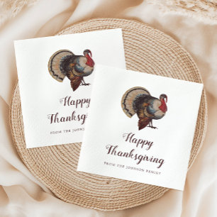 Vintage Turkey Happy Thanksgiving Napkin