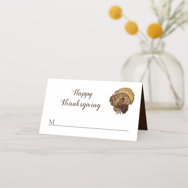 Vintage Turkey Happy Thanksgiving Place Card (Front)