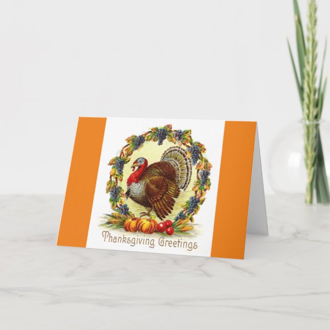 Vintage Turkey In Wreath Card (Front)