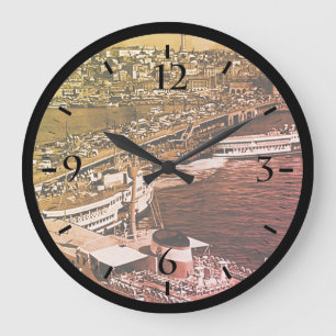 Vintage Turkey Istanbul Galata port Large Clock