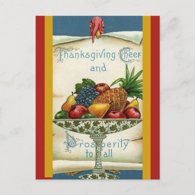 Vintage Turkey Prosperity Greeting Thanksgiving Postcard (Front)