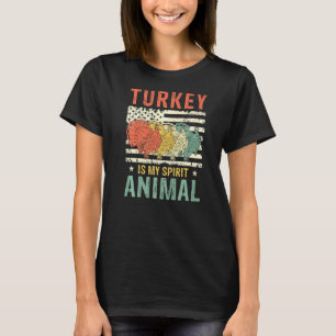 Vintage Turkey Spirit Animal Retro Us American Fla T-Shirt