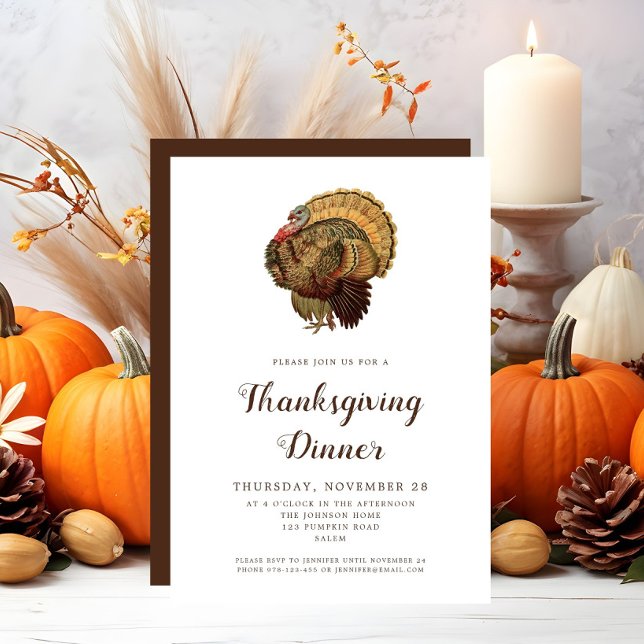 Vintage Turkey Thanksgiving Dinner Invitation (Creator Uploaded)