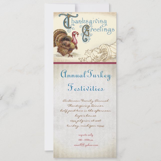 Vintage Turkey Thanksgiving Dinner Invitations (Front)