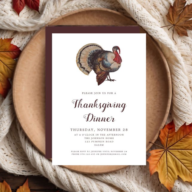 Vintage Turkey Thanksgiving Dinner Party Invitation (Vintage Turkey Thanksgiving Dinner Party Invitation)